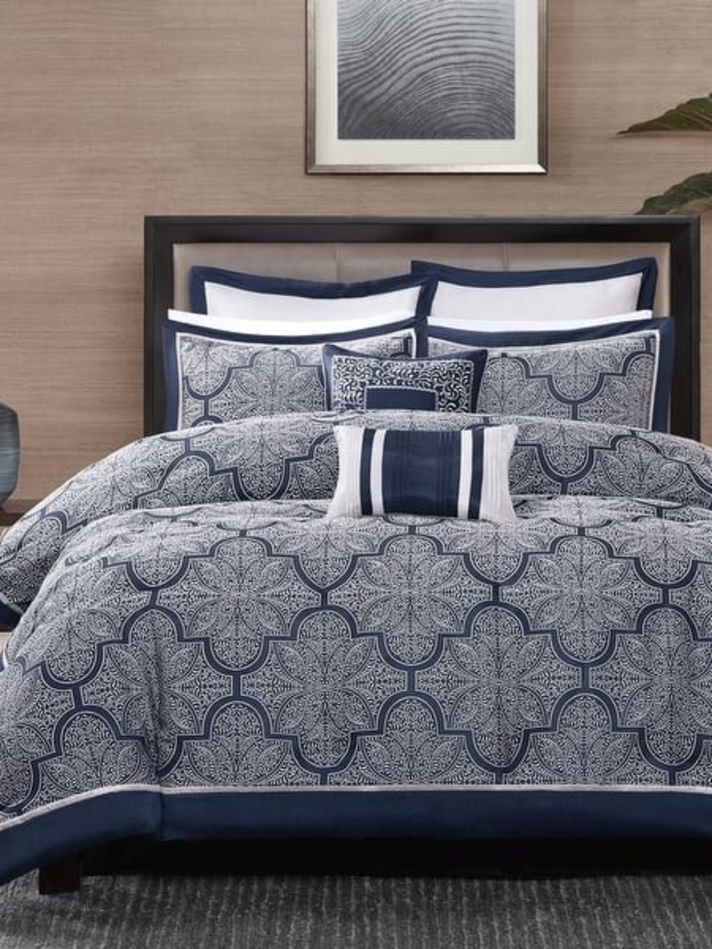 MADISON PARK Navy and White Medallion Comforter Set - Classic Home Bedding